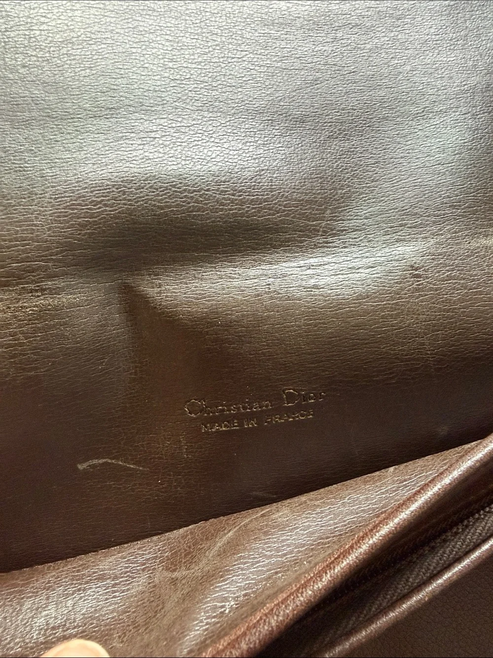 Dior Brown Leather Clutch with Gold Tone Dior Lock